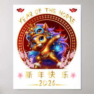 Grappig Dabbing Paard Chinese Zodiac Jaar van het Poster
