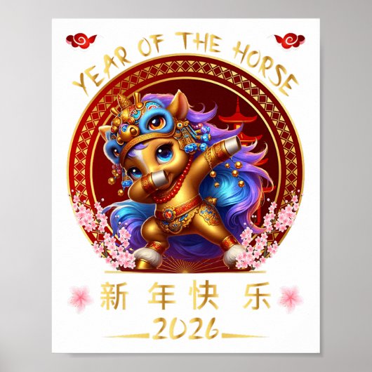 Grappig Dabbing Paard Chinese Zodiac Jaar van het Poster (Voorkant)