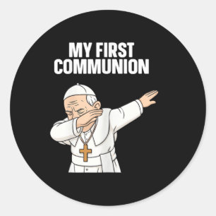 Grappig Dabbing Paus Mijn Eerste Communie Gift T-s Ronde Sticker