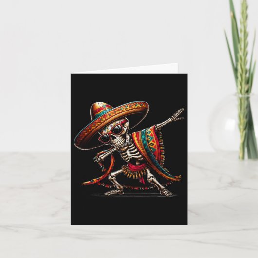 Grappig Dabende Mexicaans Skelet Poncho Cinco De M Kaart (Voorkant)