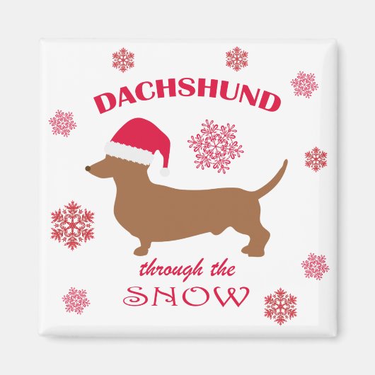 Grappig Dachshund door de sneeuwkersthond Magneet (Voorkant)