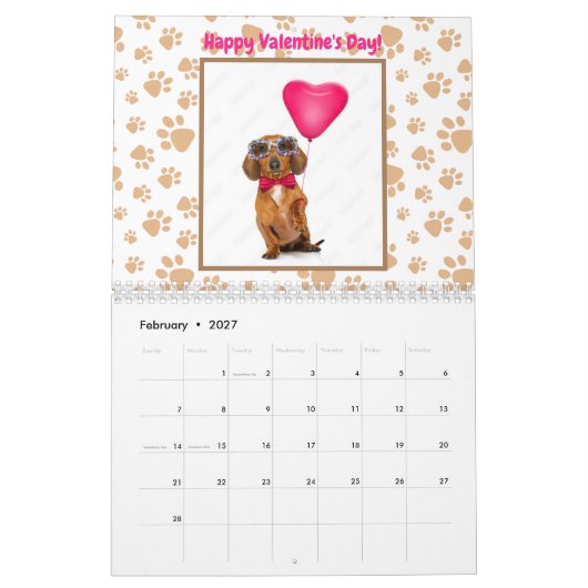 Grappig Dachshund Foto's Aangepast tekstgeluid Kalender (Feb 2027)