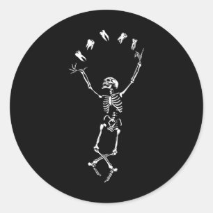 Grappig Dancing Skeleton Dental Hygiënist Tand Den Ronde Sticker