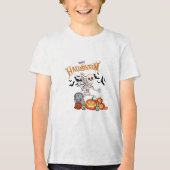 Grappig Dancing Skeleton & Pumpkins Gelukkig Hallo Tri-Blend Shirt (Voorkant)