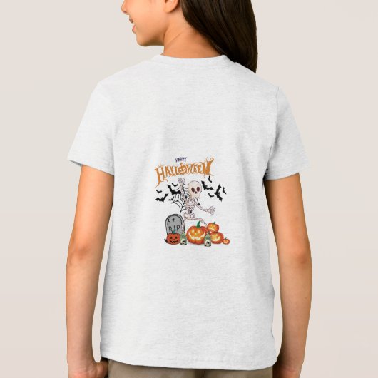 Grappig Dancing Skeleton & Pumpkins Gelukkig Hallo Tri-Blend Shirt (Achterkant)