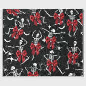 Grappig Dancing Skelton en Red Bow Wrapping Paper Cadeaupapier (Vlak)