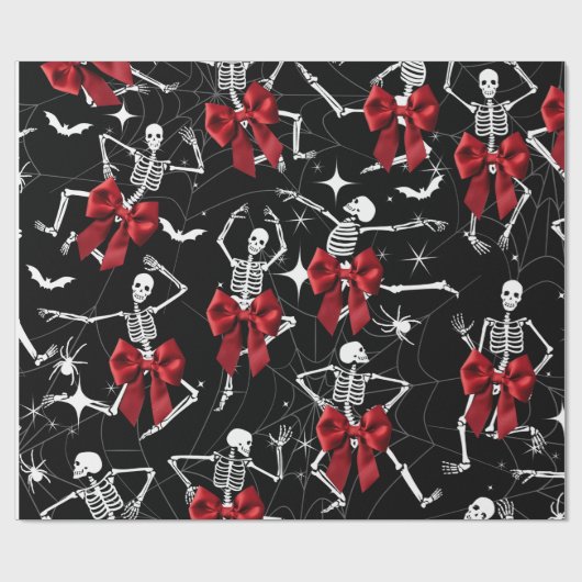 Grappig Dancing Skelton en Red Bow Wrapping Paper Cadeaupapier (Vlak)