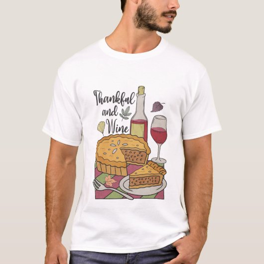 Grappig Dankbaar & Wijn - Thanksgiving T-shirt (Voorkant)