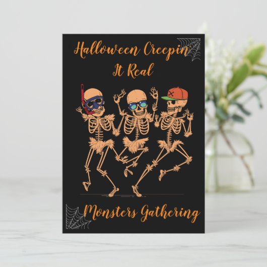 Grappig Dansend skelet spooky Halloween feest donk Kaart (Staand voorkant)