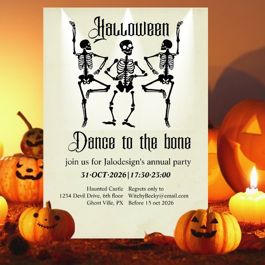 Grappig Dansend Zwart Skelet Halloween Feest Kaart