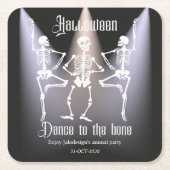 Grappig Dansend Zwart Skelet Halloween Feest Kartonnen Onderzetters (Voorkant)