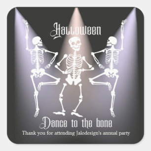 Grappig Dansend Zwart Skelet Halloween Feest Vierkante Sticker