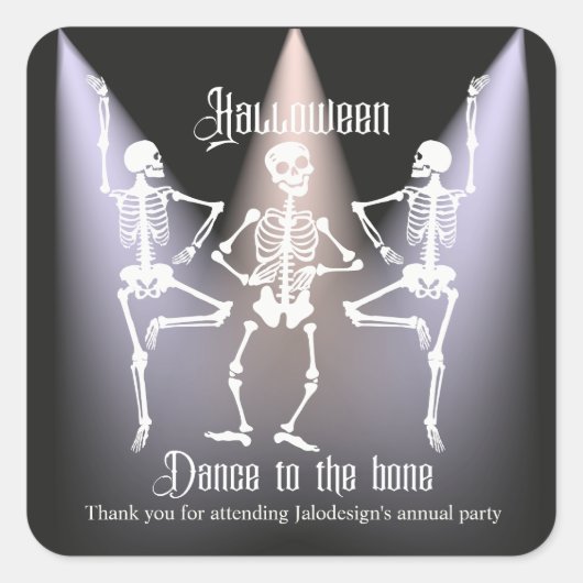Grappig Dansend Zwart Skelet Halloween Feest Vierkante Sticker (Voorkant)
