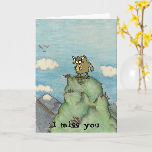 Grappig dat cartoon op de bergtop jaagt. kaart (Gele Bloem)