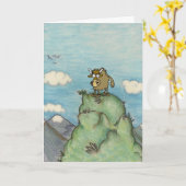 Grappig dat cartoon op de bergtop jaagt. kaart (Gele Bloem)