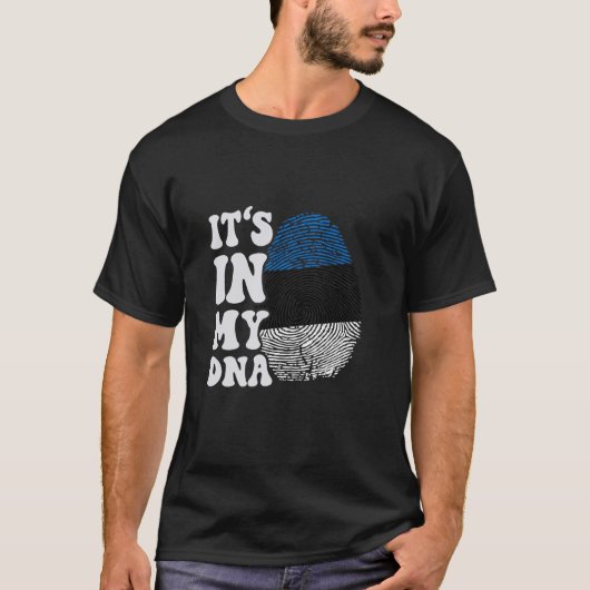 Grappig dat het in mijn DNA Estse vlag Fingerprint T-shirt (Voorkant)