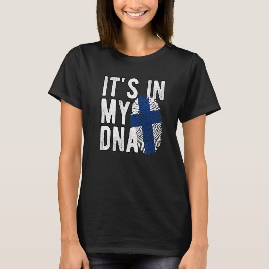 Grappig dat het in mijn DNA Finse vlag Fingerprint T-shirt (Voorkant)