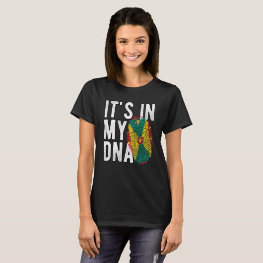 Grappig dat het in mijn DNA Grenada vlag Vingerafd T-shirt (Voorkant volledig)