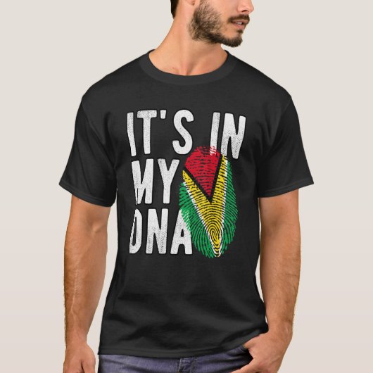 Grappig dat het in mijn DNA Guyana vlag Vingerafdr T-shirt (Voorkant)