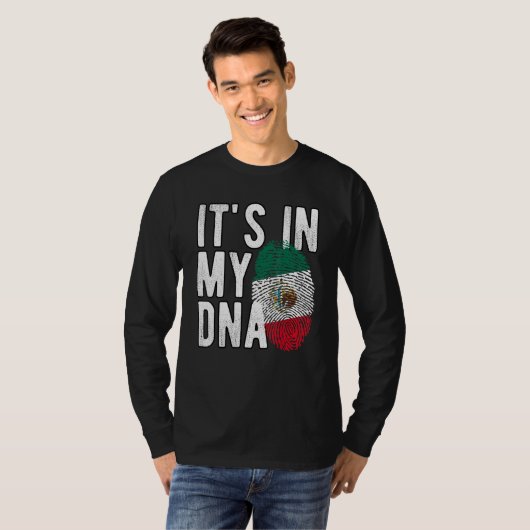 Grappig dat het in mijn DNA Mexico vlag Fingerprin T-shirt (Voorkant volledig)