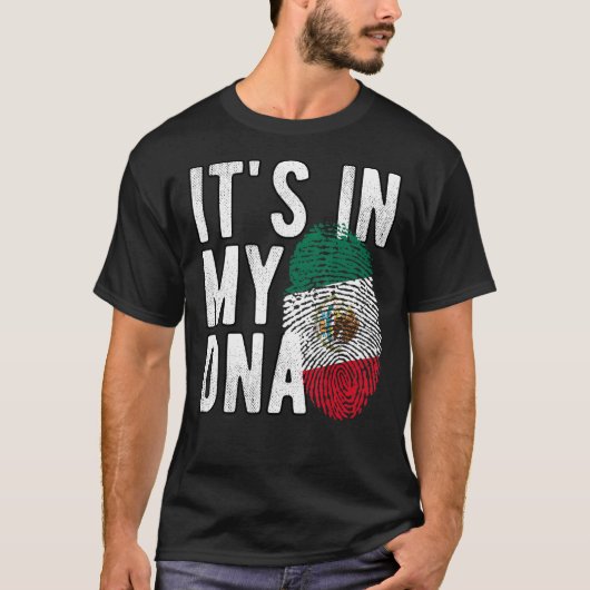 Grappig dat het in mijn DNA Mexico vlag Fingerprin T-shirt (Voorkant)