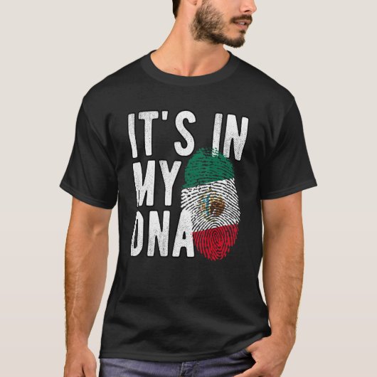 Grappig dat het in mijn DNA Mexico vlag Fingerprin T-shirt (Voorkant)
