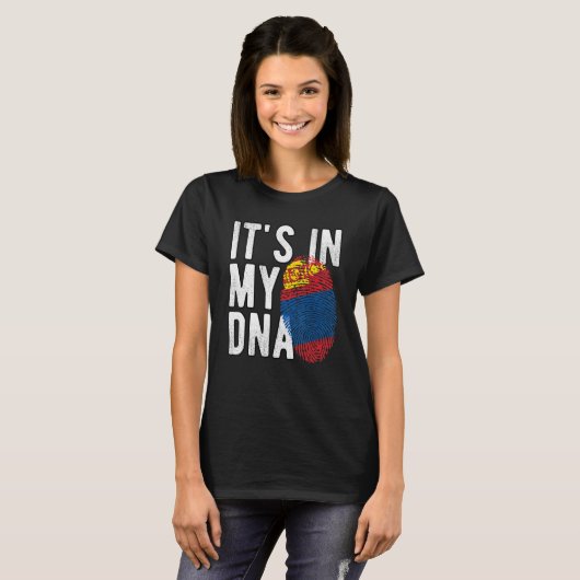 Grappig dat het in mijn DNA-Mongoliaanse vlag Fing T-shirt (Voorkant volledig)