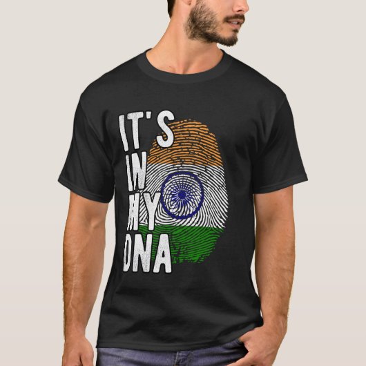 Grappig dat het in mijn DNA staat India vlag Vinge T-shirt (Voorkant)