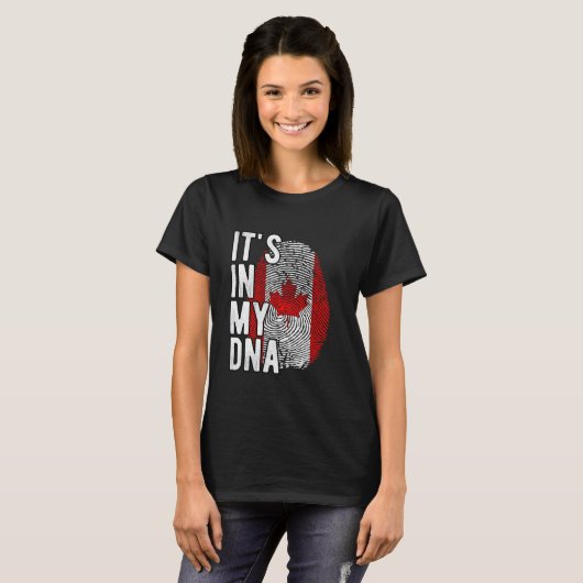 Grappig dat het in mijn DNA zit Canada vlag Vinger T-shirt (Voorkant volledig)