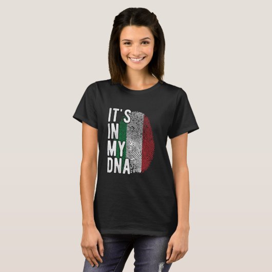 Grappig dat het in mijn DNA zit Italië vlag Vinger T-shirt (Voorkant volledig)