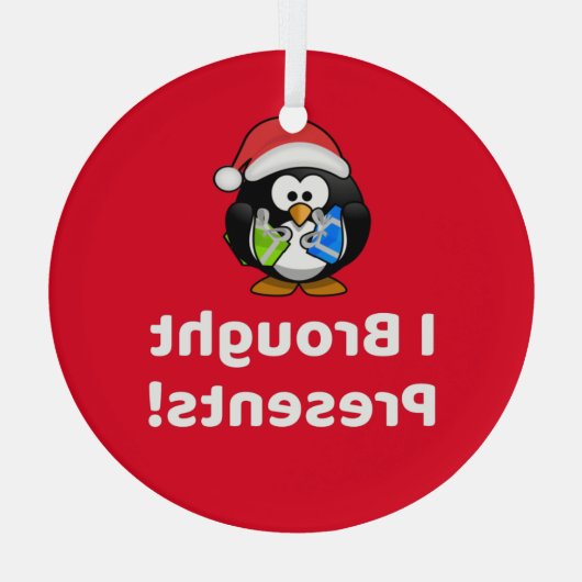 Grappig dat ik Cadeaus heb meegenomen! | Pinguïn Glas Ornament (Achterkant)