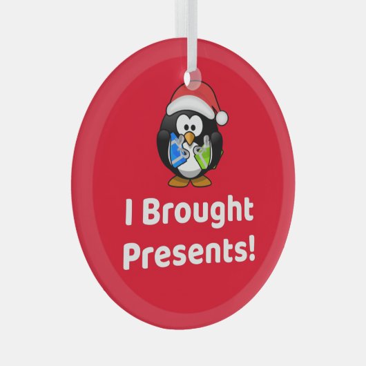 Grappig dat ik Cadeaus heb meegenomen! | Pinguïn Glas Ornament (Voorkant Rechts)