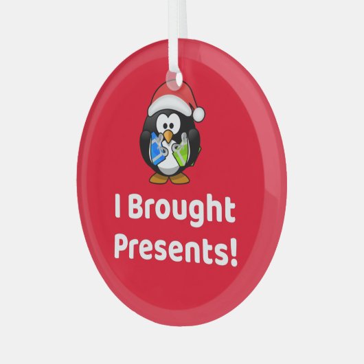 Grappig dat ik Cadeaus heb meegenomen! | Pinguïn Glas Ornament (Voorkant links)