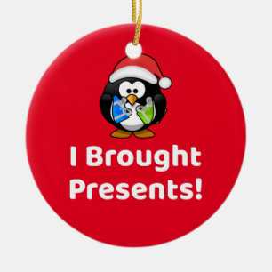 Grappig dat ik Cadeaus heb meegenomen!   Pinguïn Keramisch Ornament