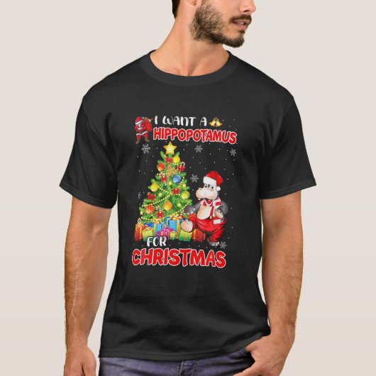 Grappig dat ik een hippopotamus wil voor Kerstmis. T-shirt (Voorkant)