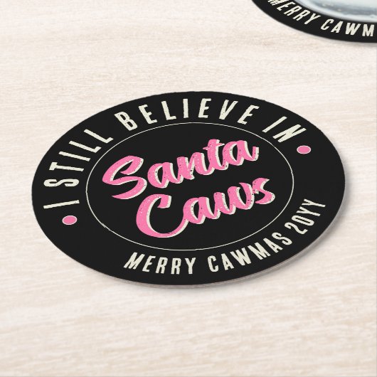 Grappig dat ik geloof in kerstfeest van Santa Caws Ronde Kartonnen Onderzetter (Gebogen)