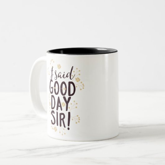 Grappig dat ik goedendag zei meneer! tweekleurige koffiemok (Voorkant links)