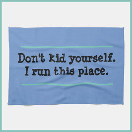 Grappig dat ik hier een blauwe keukenhanddoek heb.