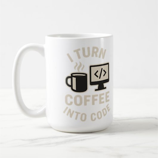 Grappig dat ik koffie in code vertaal koffiemok (Links)