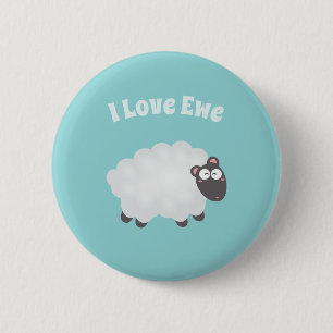 Grappig dat ik van Ewe hou, fluffy White Sheep Whi Ronde Button 5,7 Cm