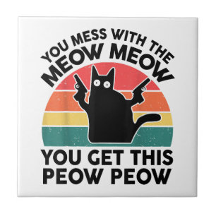 Grappig dat je knoeit met miauw-Shirt zwarte poes  Tegeltje