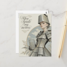 Grappig dat je mijn zenuwen prikkelt kaasrasp dame briefkaart