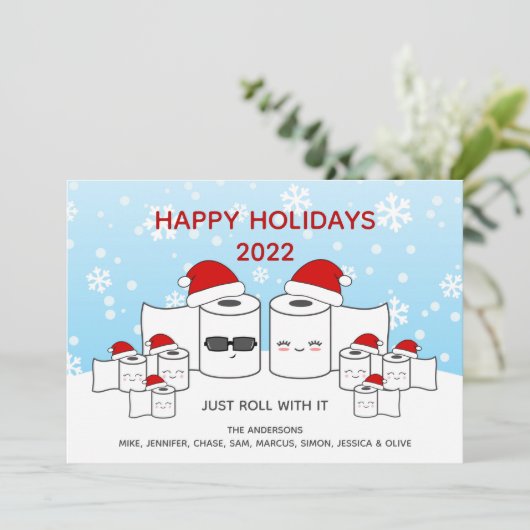 Grappig dat u gewoon doorrolt met de 'Toilet Paper Feestdagenkaart (Staand voorkant)