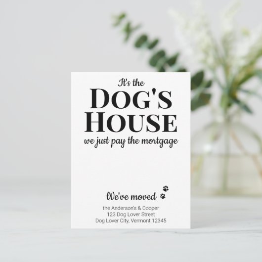 Grappig dat we Dog Moving Announcement Postcar heb Briefkaart (Staand voorkant)
