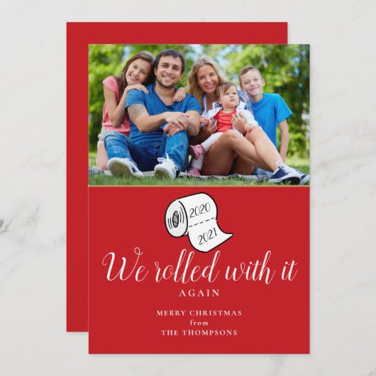 Grappig dat we er mee rondrolden... met kerstmis. feestdagenkaart (Voorkant / Achterkant)