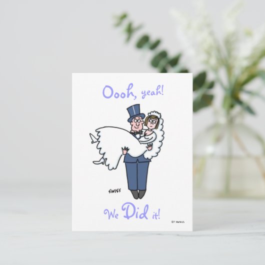 Grappig dat we het deden Cartoon Elopement Aankond Aankondigingskaart (Staand voorkant)