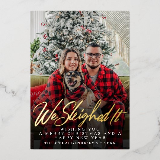 Grappig dat we het script kerstfoto hebben gemaakt folie feestdagenkaart (Voorkant)