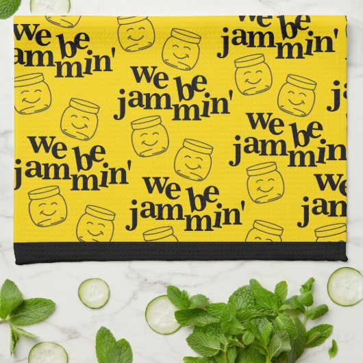 Grappig dat we Jammin zijn glimlachende dansende k Theedoek (Gevouwen)