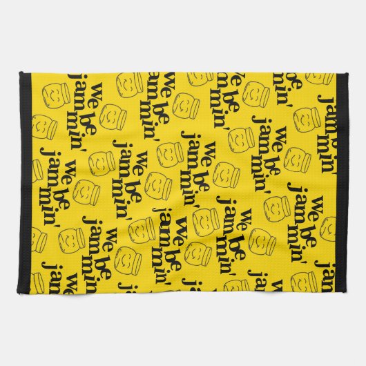 Grappig dat we Jammin zijn glimlachende dansende k Theedoek (Horizontaal)