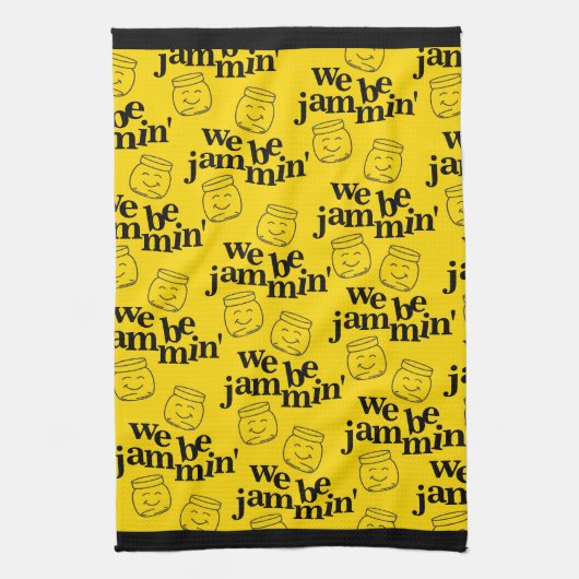 Grappig dat we Jammin zijn glimlachende dansende k Theedoek (Verticaal)